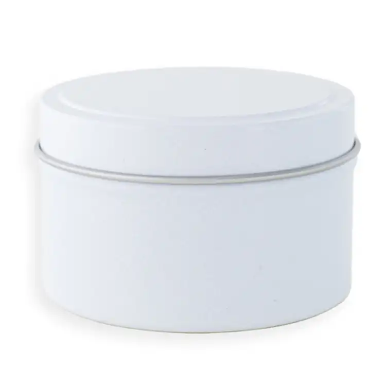 6 oz White Candle Tin with Lid On