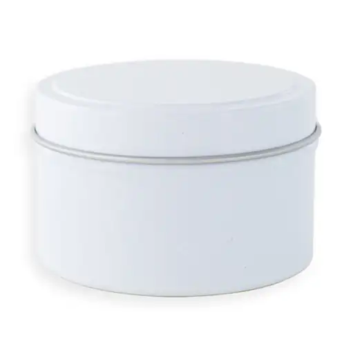 6 oz White Candle Tin with Lid On