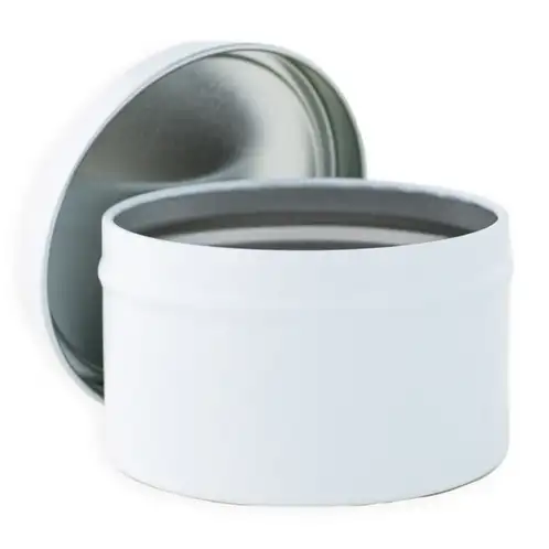 8 oz White Candle Tin with Lid Off