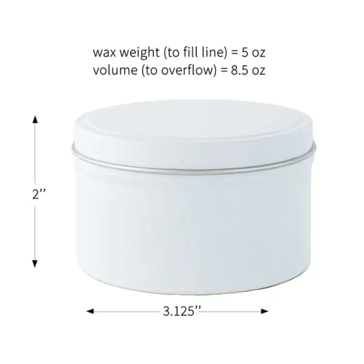 8 oz White Candle Tin Dimensions