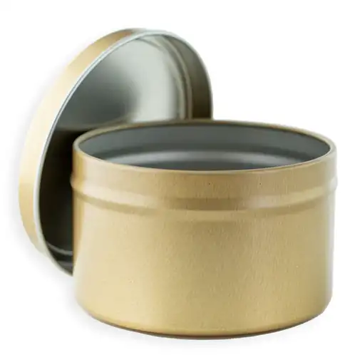 8 oz Gold Candle Tin with Lid Off