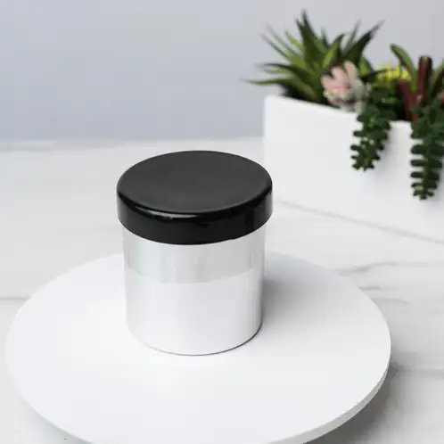 Silver Tumbler Jar with Black Glass Tumbler Lid