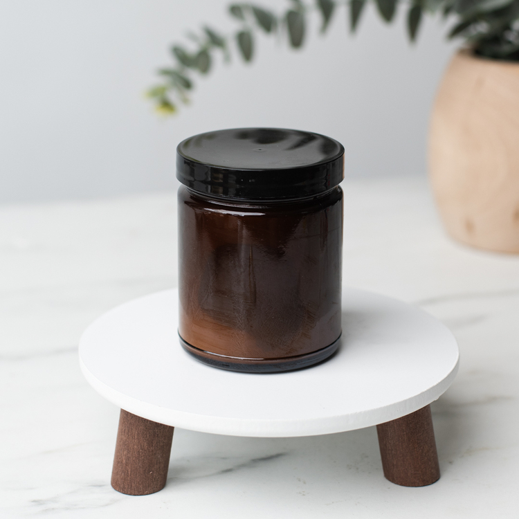 Medium Amber Straight Sided Jar (Threaded) with Black Plastic Lid