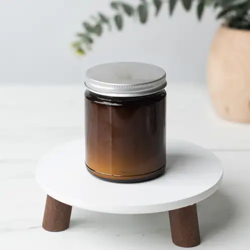 Medium Amber Straight Sided Jar (Threaded) Silver Threaded Lid
