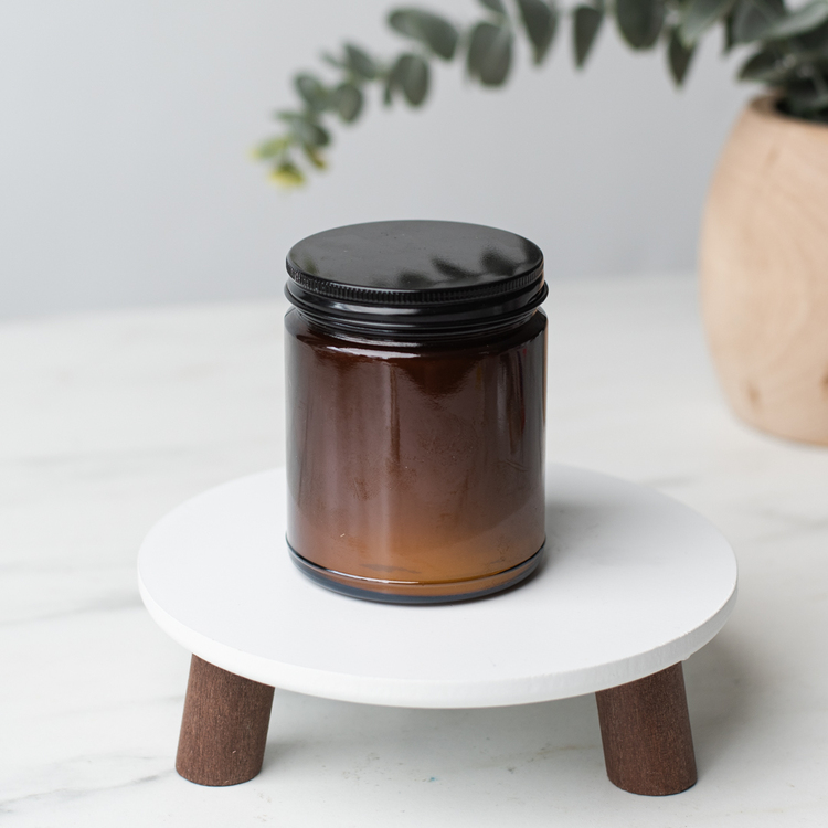 Medium Amber Straight Sided Jar (Threaded) with Black Threaded Lid