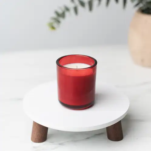 Mini Red Sonoma Tumbler Jar in front of plant