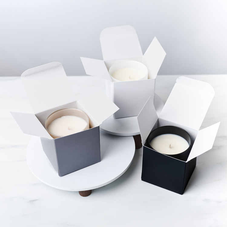 Luxe Soft Touch Tumbler Boxes in Gray, White, and Black