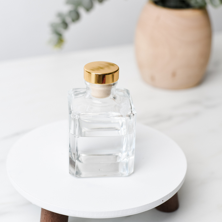 Clear Cube Reed Diffuser Bottle with Background - Gold Stopper Not included