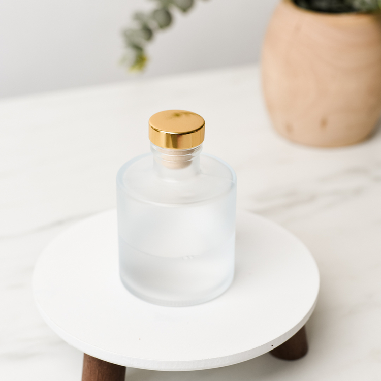 Frosted Round Reed Diffuser Bottle with Gold Round Stopper with Planter