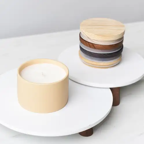 Mini Buttercream Modern Ceramic Tumbler with Stack of Lids