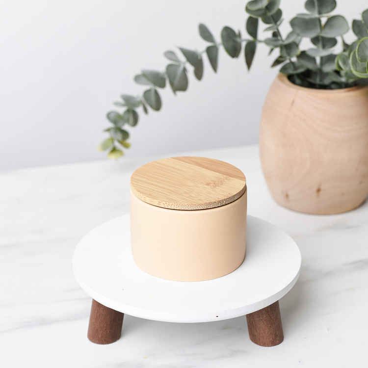 Mini Buttercream Modern Ceramic Tumbler with Bamboo Lid