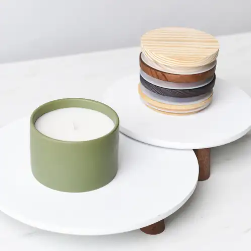 Mini Sage Modern Ceramic Tumbler with Stack of Lids