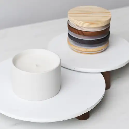 Mini White Modern Ceramic Tumbler with Stack of Lids