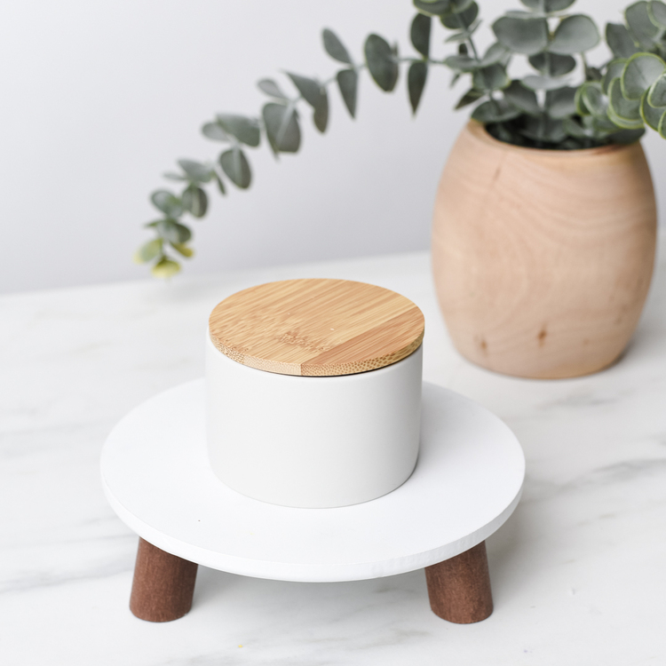 Mini White Modern Ceramic Tumbler with Bamboo Lid