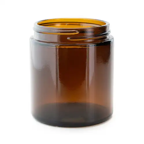 Small Amber Straight Sided Jar (Threaded) side view