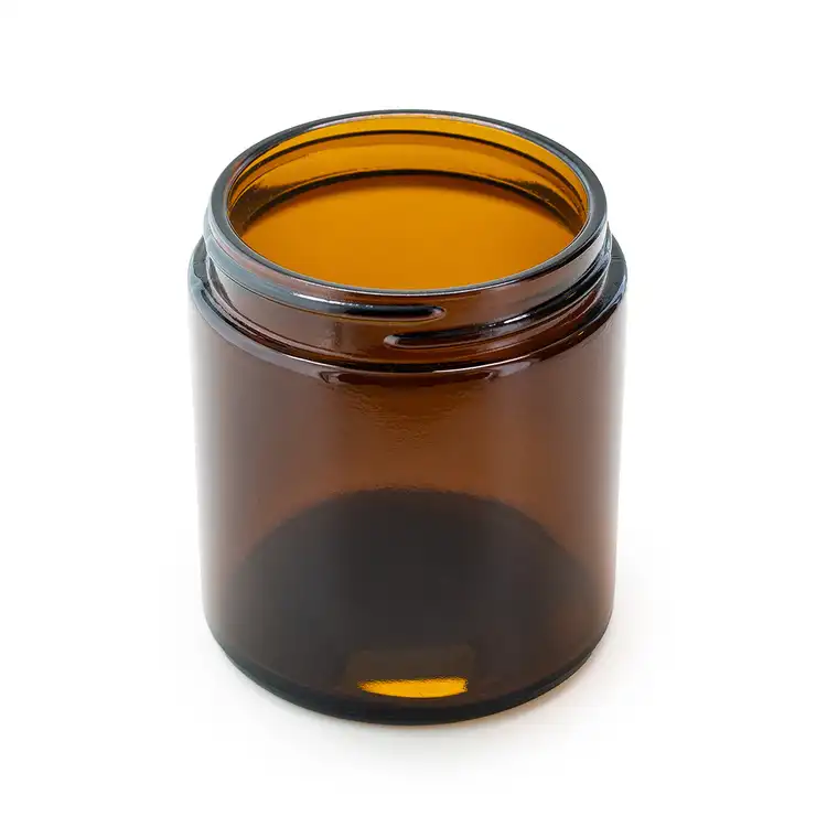Small Amber Straight Sided Jar (Threaded) angled top down view
