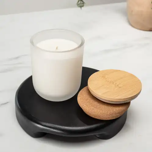 Frosted Sonoma Tumbler Jar on a black stand with a rounded cork and bamboo lid