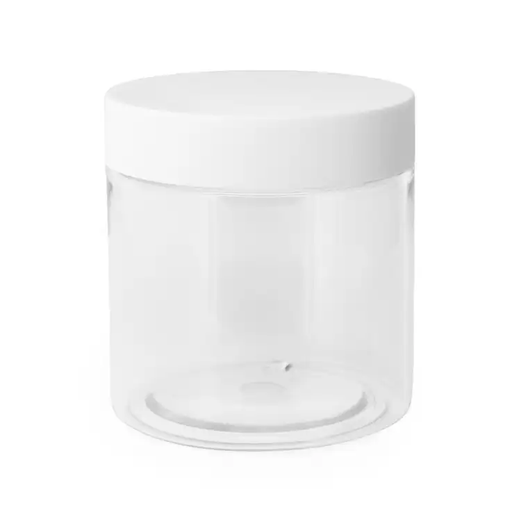 8 oz. Clear Single Wall PET Jar with Matte White Lid