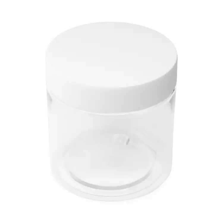 8 oz. Clear Single Wall PET Jar with Matte White Lid