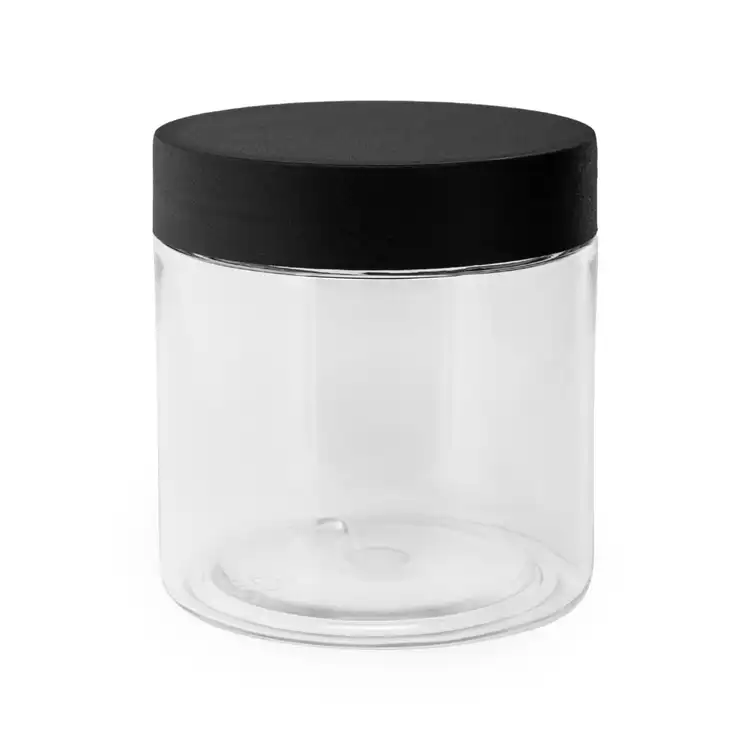 8 oz. Clear Single Wall PET Jar with Matte Black Lid
