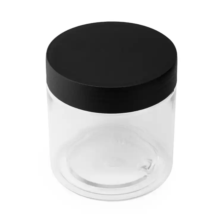 8 oz. Clear Single Wall PET Jar with Matte Black Lid