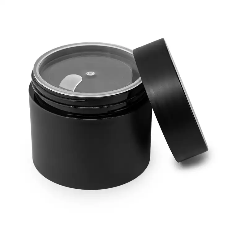 4 oz. Matte Black Double Wall PP Jar Safety Seal Applied