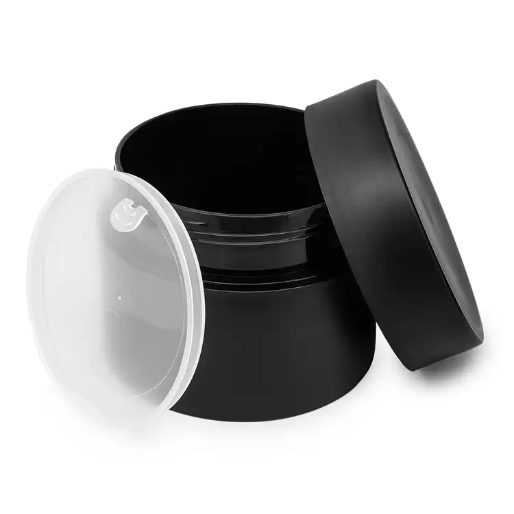 8 oz. Matte Black Double Wall PP Jar with safety seal and lid on side