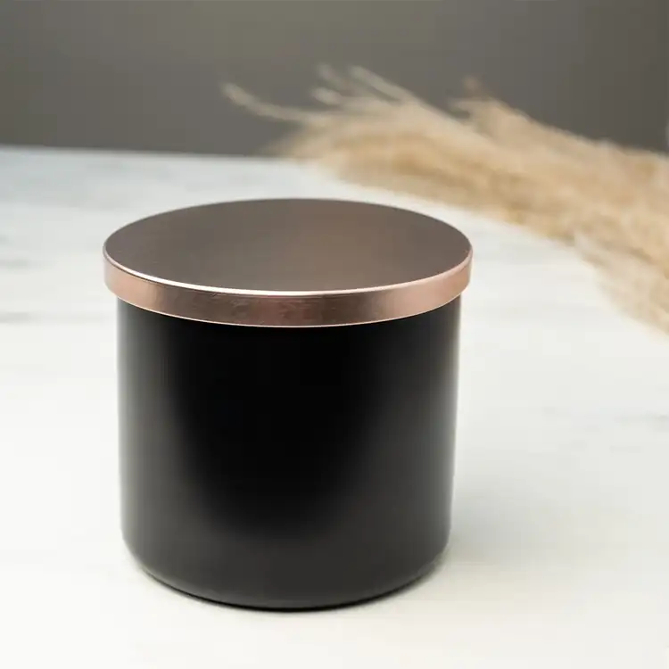 Matte Black 3-Wick Tumbler Jar with Rose Gold Metal Flat Lid (3-Wick)