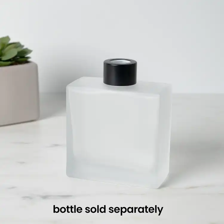 Matte Black Reed Diffuser Collar on Frosted Square Reed Diffuser Bottle