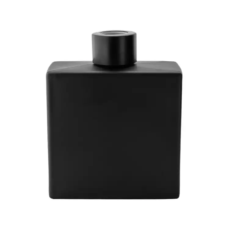 Matte Black Square Reed Diffuser Bottle with Matte Black Reed Diffuser Collar