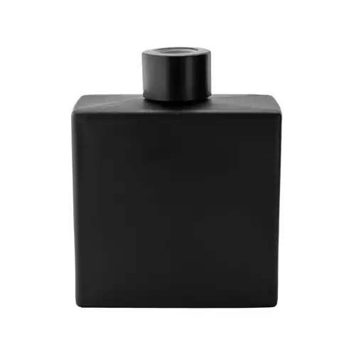 Matte Black Square Reed Diffuser Bottle with Matte Black Reed Diffuser Collar