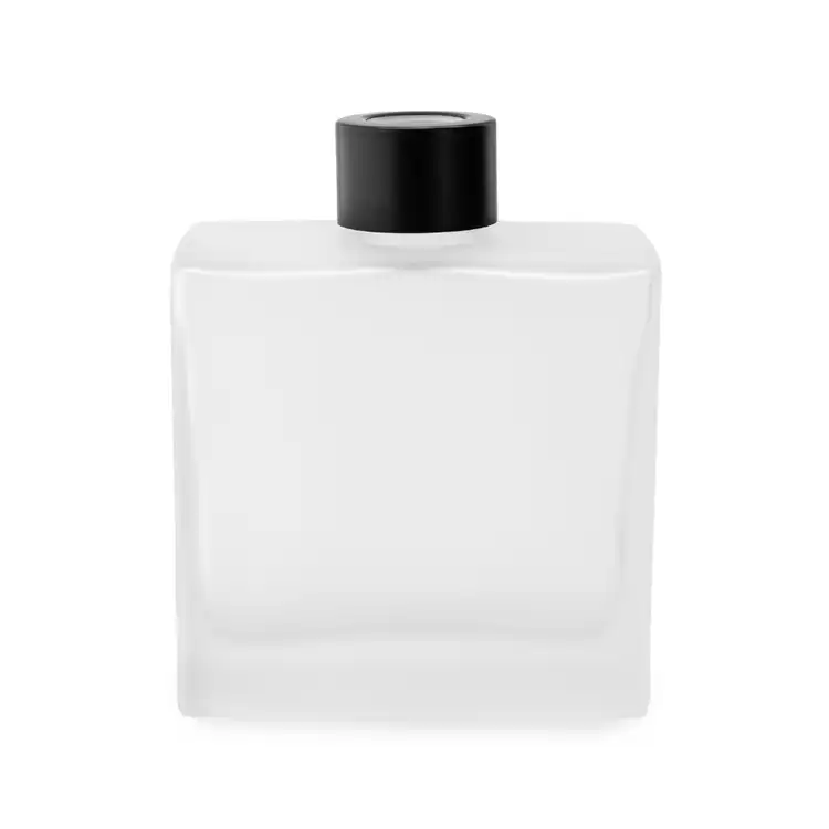 Frosted Square Reed Diffuser Bottle with Matte Black Reed Diffuser Collar