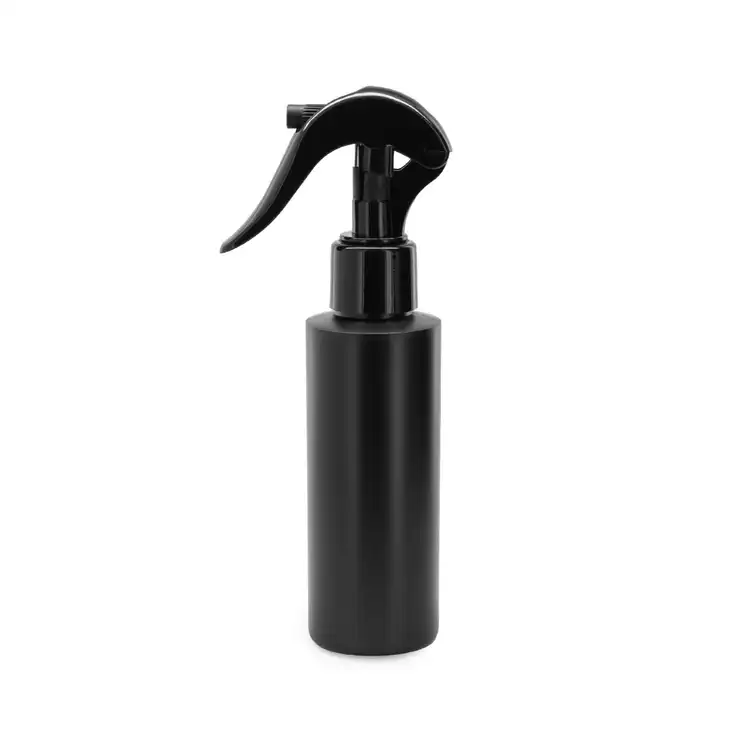 Matte Black 4 oz. HDPE Bottle with Black Fine Mist Sprayer (24mm-410) on White