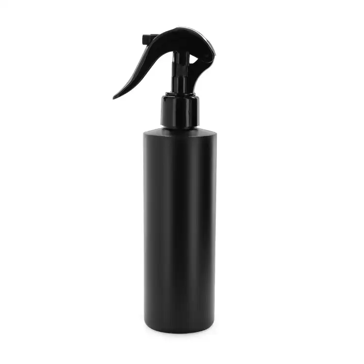 Matte Black 8 oz. HDPE Bottle with Black Fine Mist Sprayer (24mm-410) on White