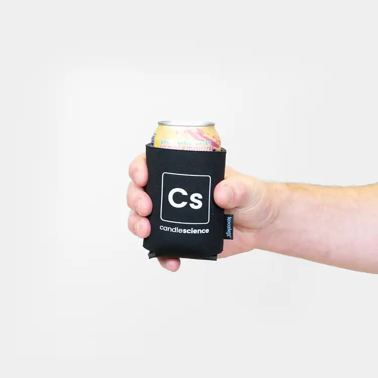 CandleScience Koozie on can, held in hand