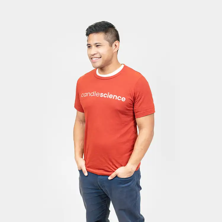 Brick Red CandleScience T-Shirt on male model