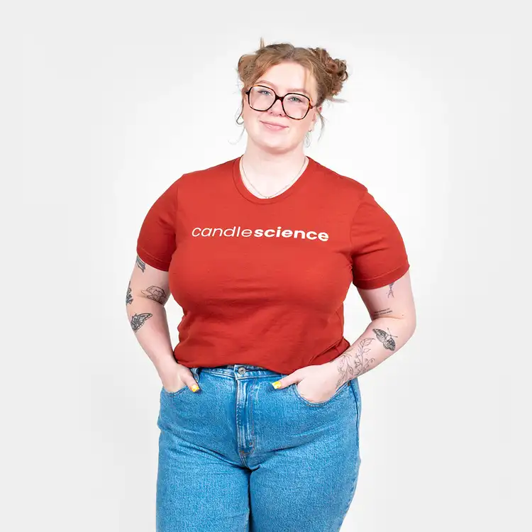 Brick Red CandleScience T-Shirt on female model