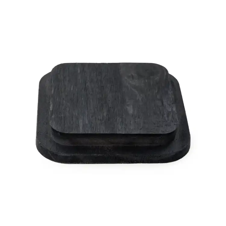 Black Square Pine Wooden Lid Bottom View on White