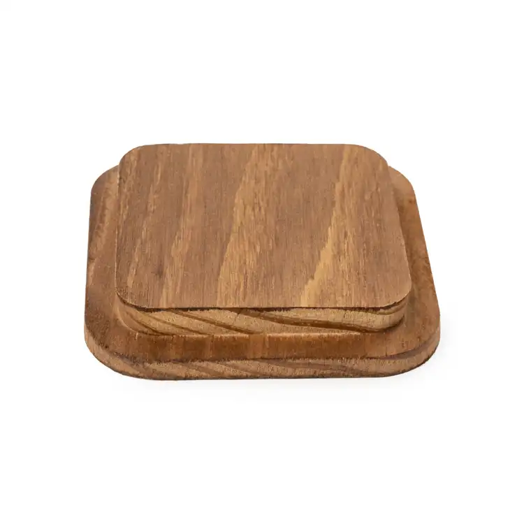 Brown Square Pine Wooden Lid Bottom View on White