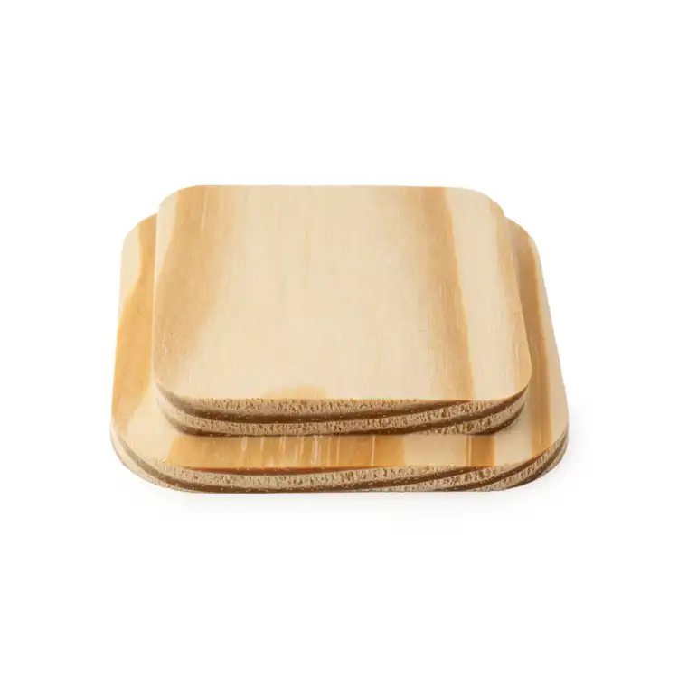 Natural Square Pine Wooden Lid Bottom View on White