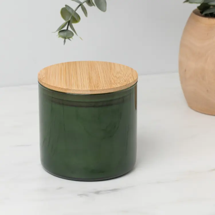Green 3-Wick Tumbler Jar with 4" Bamboo Lid