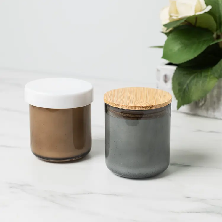 Sand Bubble Tumbler Jar candle with White Glass Tumbler Lid and Stone Bubble Tumbler Jar candle with 3.25" Bamboo Lid