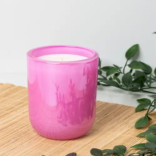 Bubblegum Luster Sonoma Tumbler Jar candle on wood surface