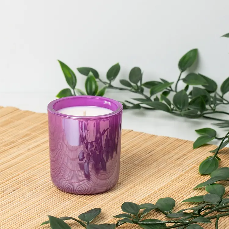 Mini Electric Violet Luster Sonoma Tumbler Jar candle on wood surface