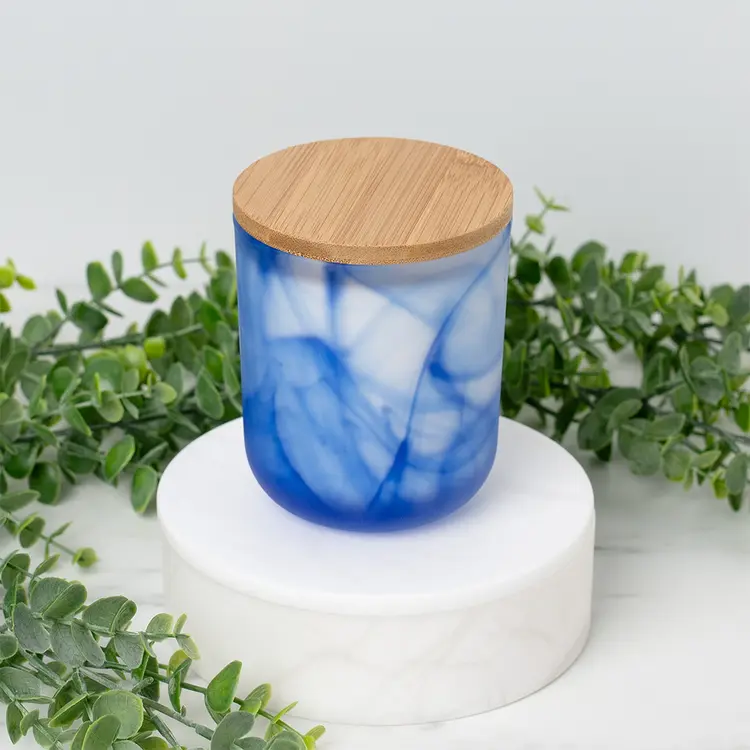 Frosted Blue Swirl Sonoma Tumbler Jar with Bamboo Lid
