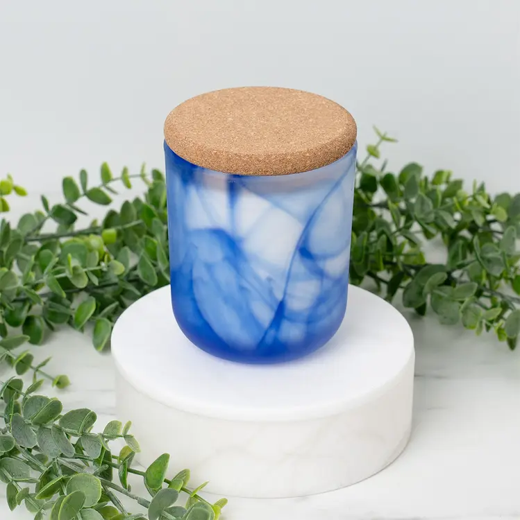 Frosted Blue Swirl Sonoma Tumbler Jar with Rounded Cork Lid