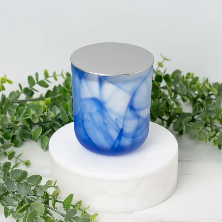 Frosted Blue Swirl Sonoma Tumbler Jar with 3.5" Matte Silver Metal Flat Lid