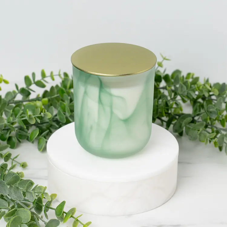 Frosted Green Swirl Sonoma Tumbler Jar with 3.5" Matte Gold Metal Flat Lid