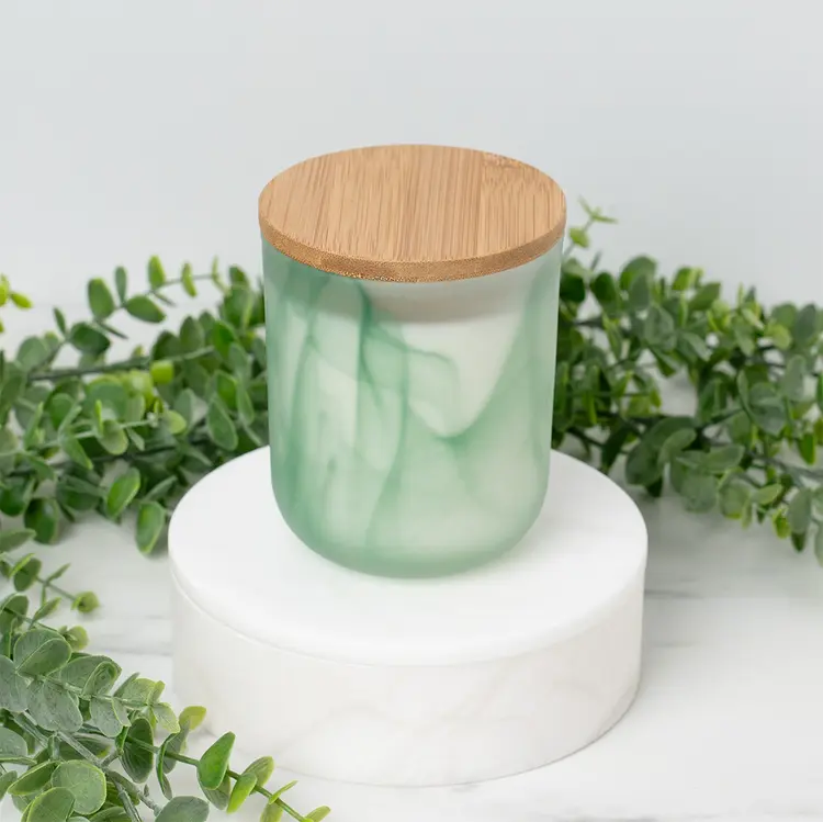 Frosted Green Swirl Sonoma Tumbler Jar with Bamboo Lid