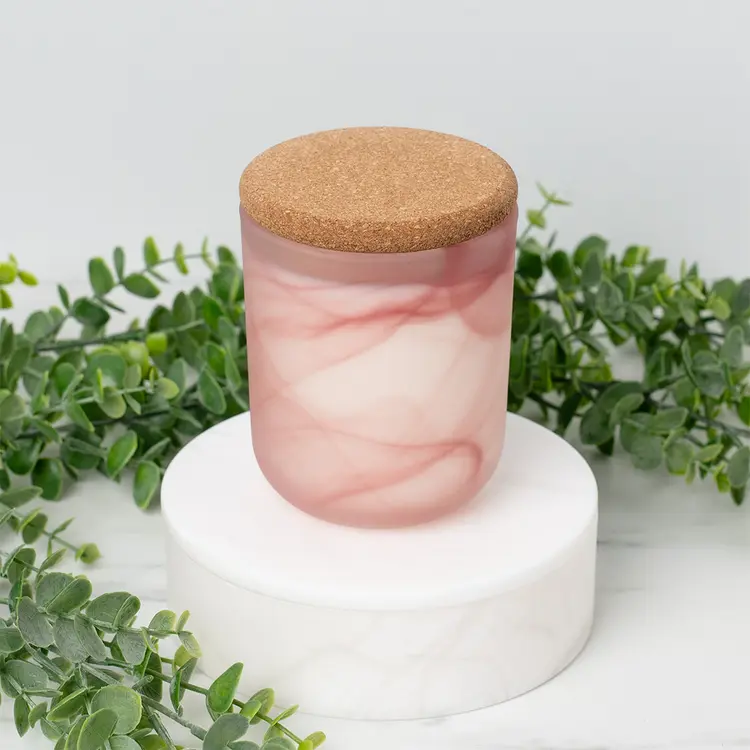 Frosted Pink Swirl Sonoma Tumbler Jar with Rounded Cork Lid